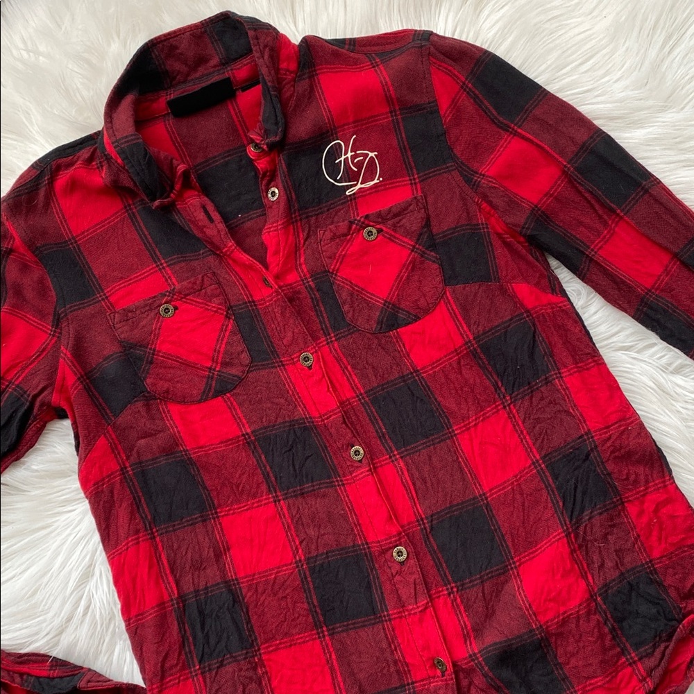 Harley-Davidson Early 2000s Black and Red flannel Button Down - Picture 3 of 5